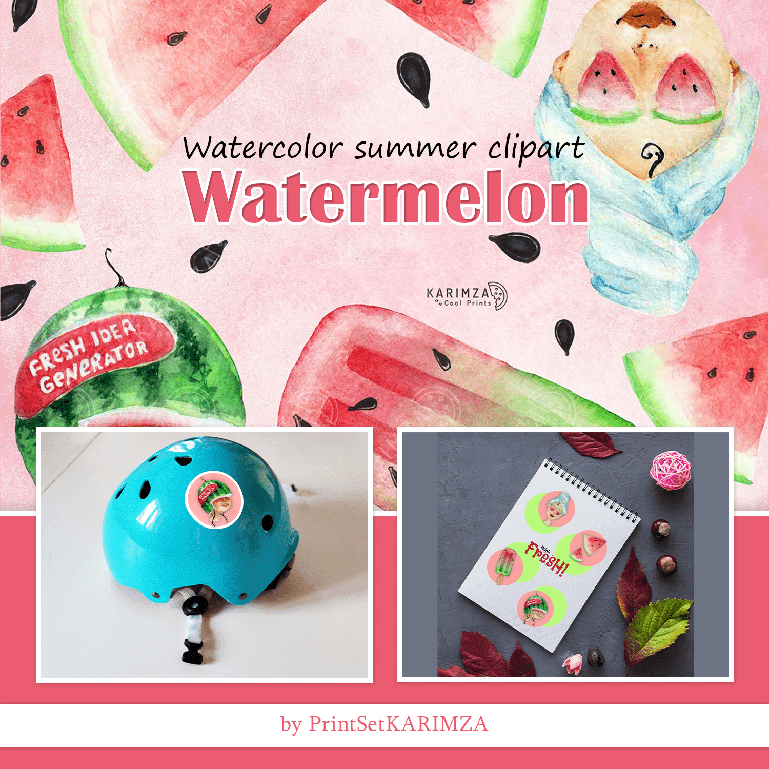 Watercolor summer clipart - main image preview.