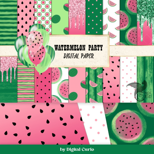 Watermelon party digital paper - main image preview.