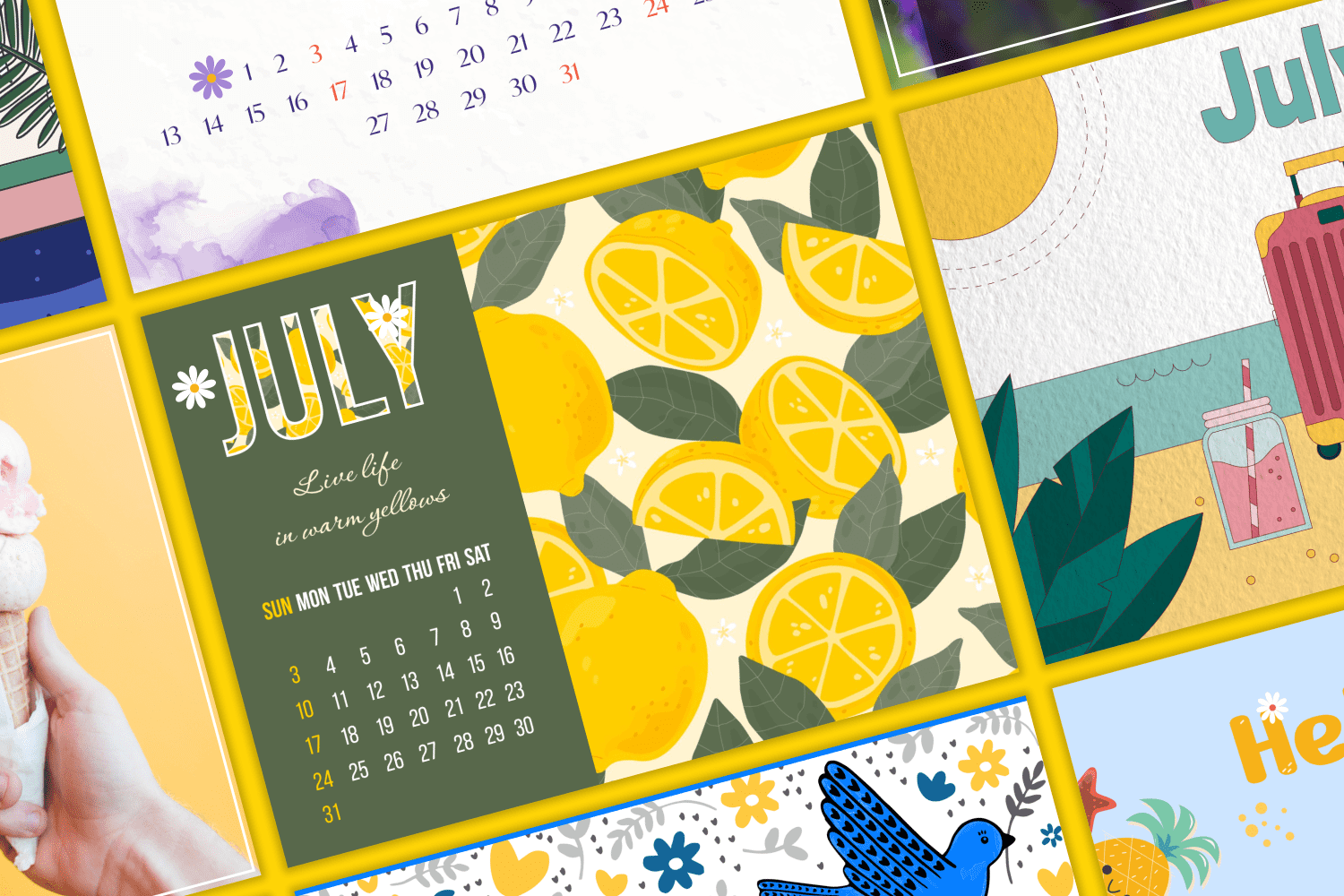 Collage of screenshots of summer calendars.