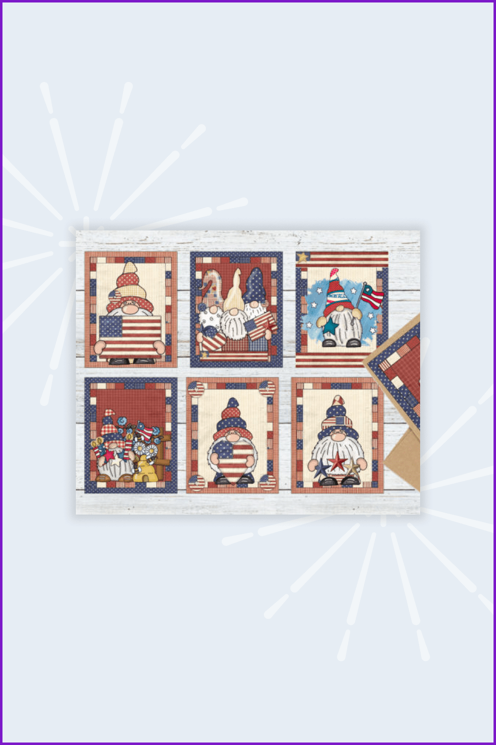 Patriotic Gnome Greeting Card Set.