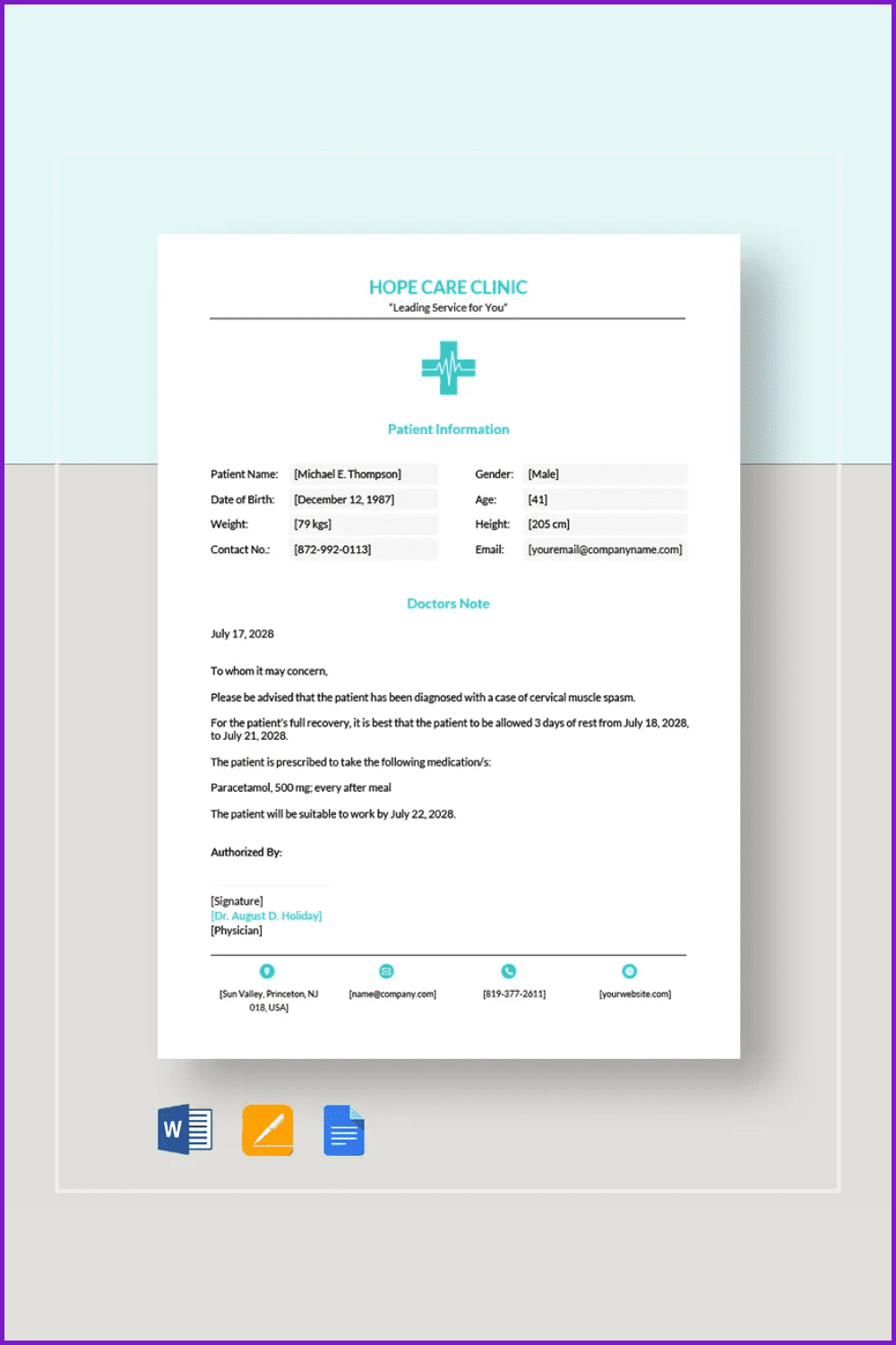 Sample Doctor Note Template.