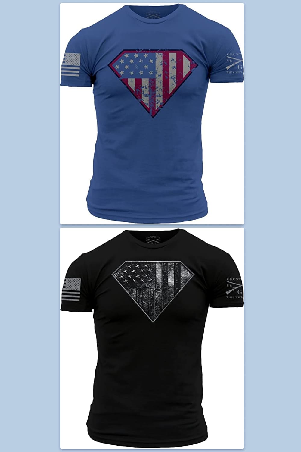 T-shirt with USA flag in superman logo.