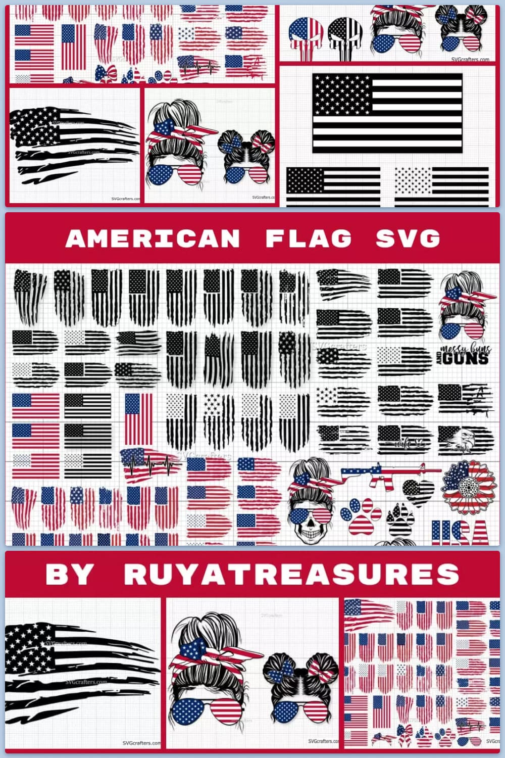 Watercolor USA flag in different forms.