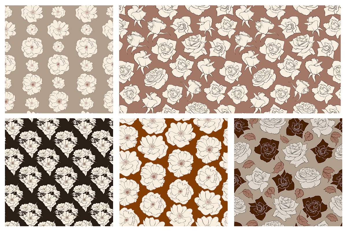 Diversity of flowerhead seamless patterns.