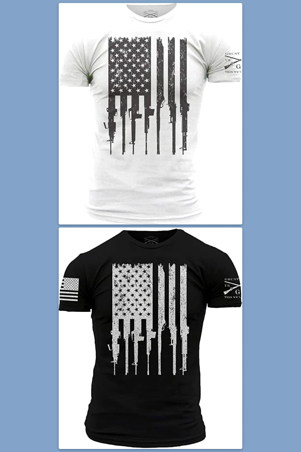 T-shirt with US flag with weapons instead of stripes.