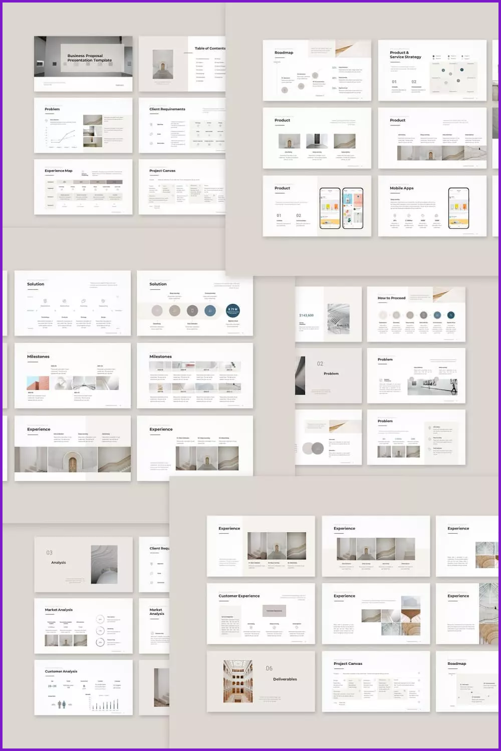 Collage of presentation pages with different layout options