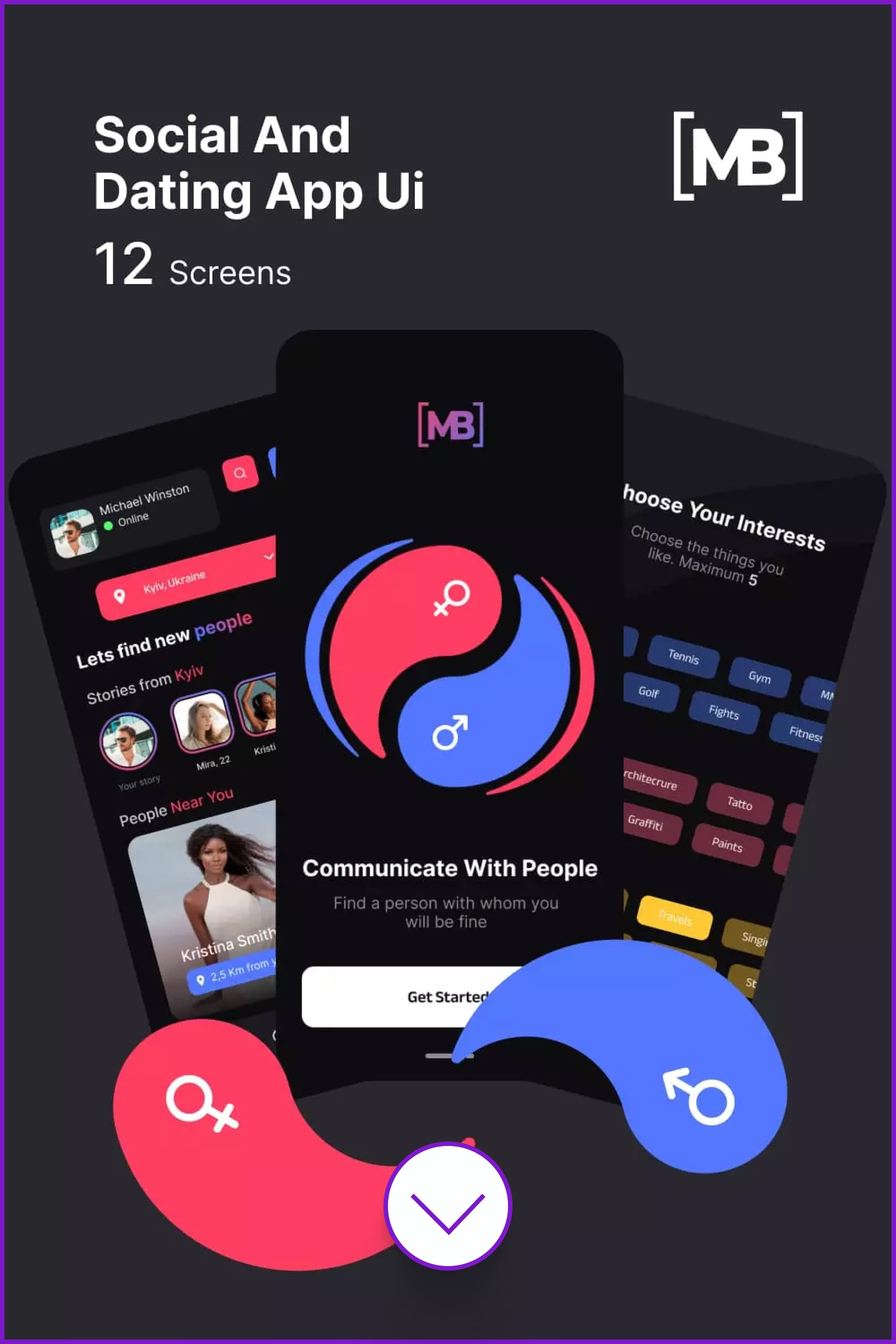 Screenshots of dating app wшер yin-yang concept.