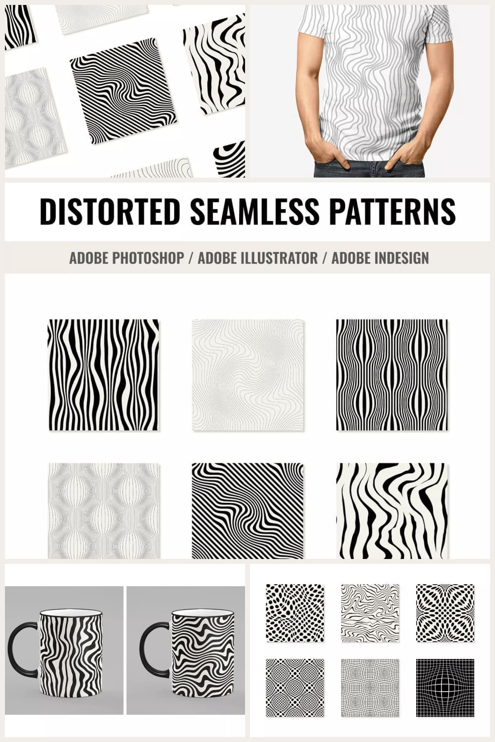 Collage with squares with Distorted Seamless Patterns.