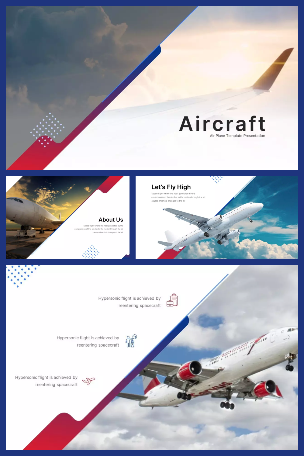 Collage of presentation pages with airplanes.