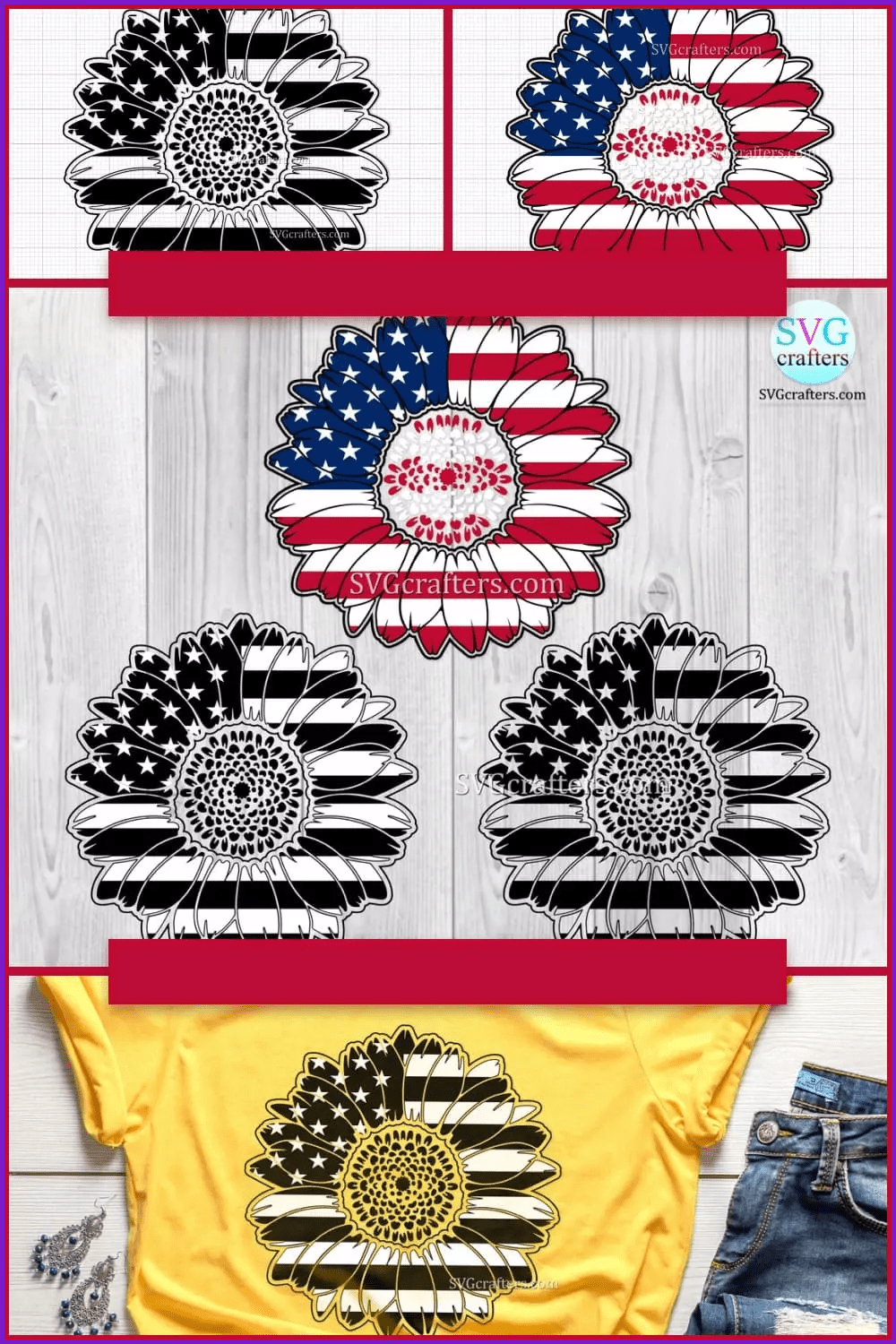 American Flag Sunflower SVG.