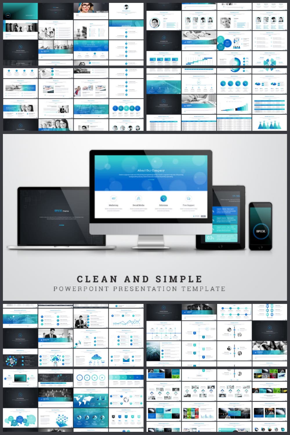 Clean and simple presentation PowerPoint Template Collage image.