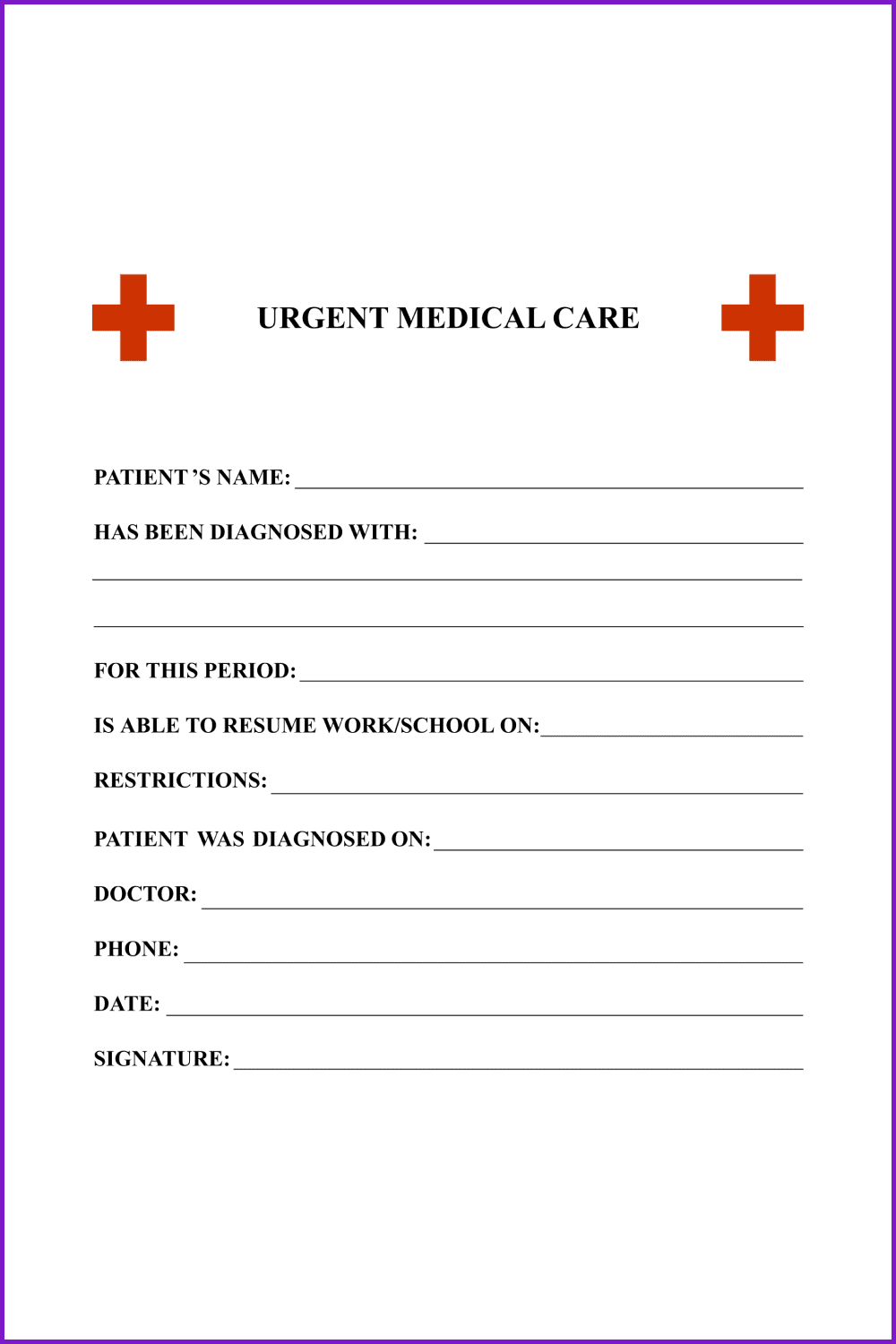 Printable Urgent Care Doctor’s Note Templates.