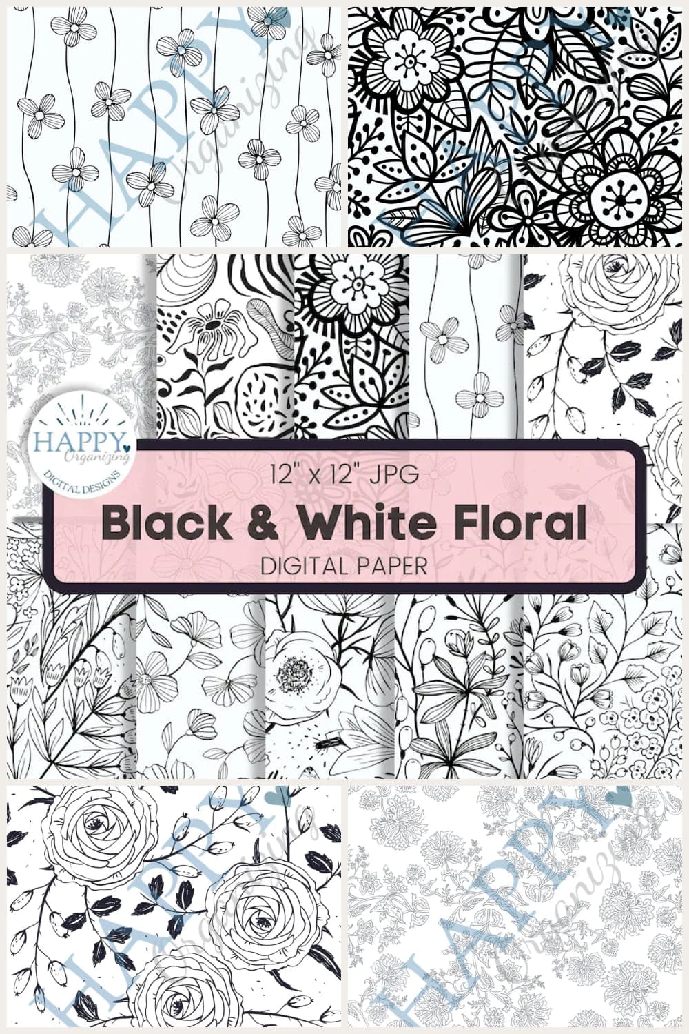 Collage with Black & White Floral Patterns.