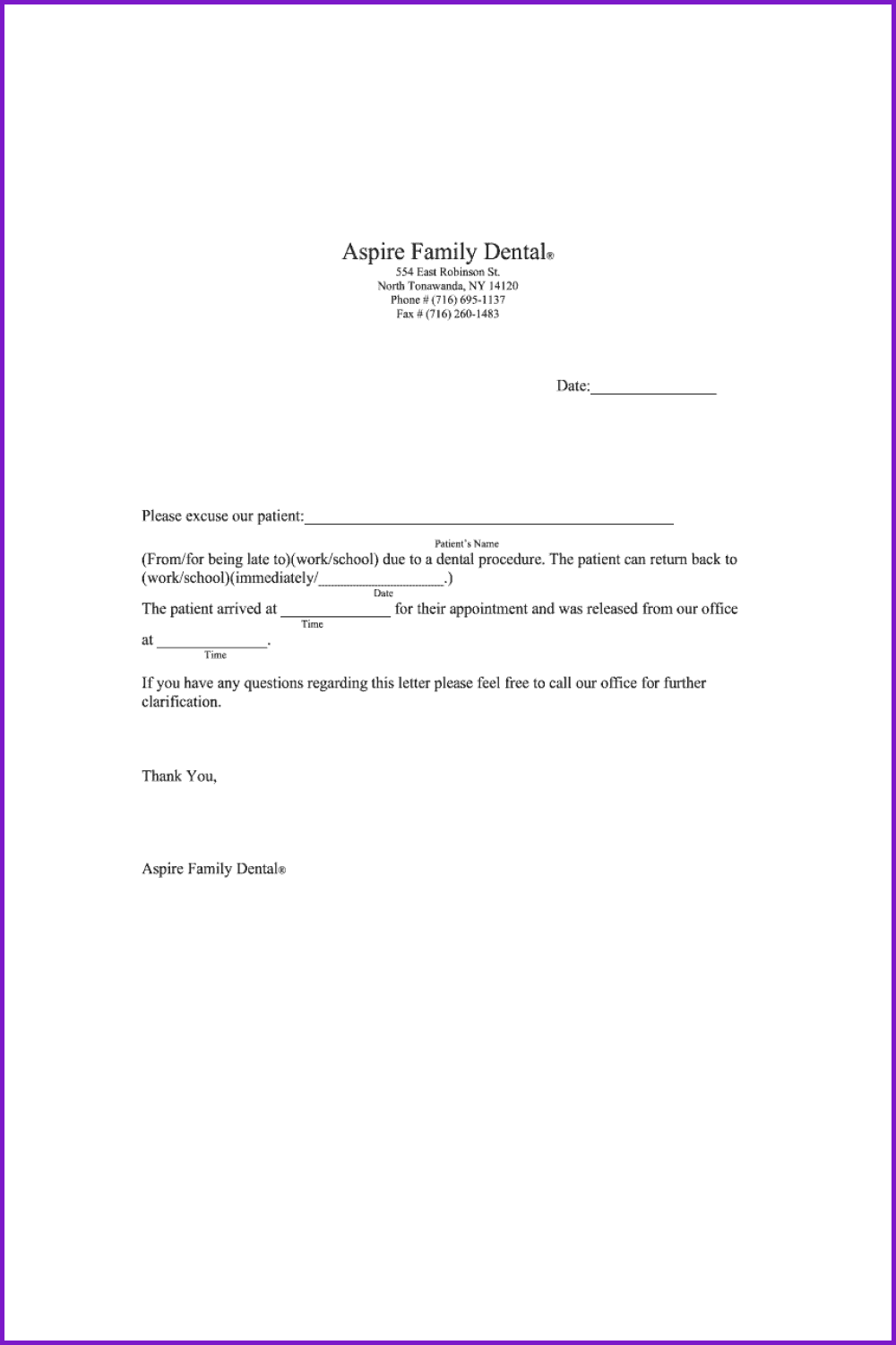 Dentist Note Template.