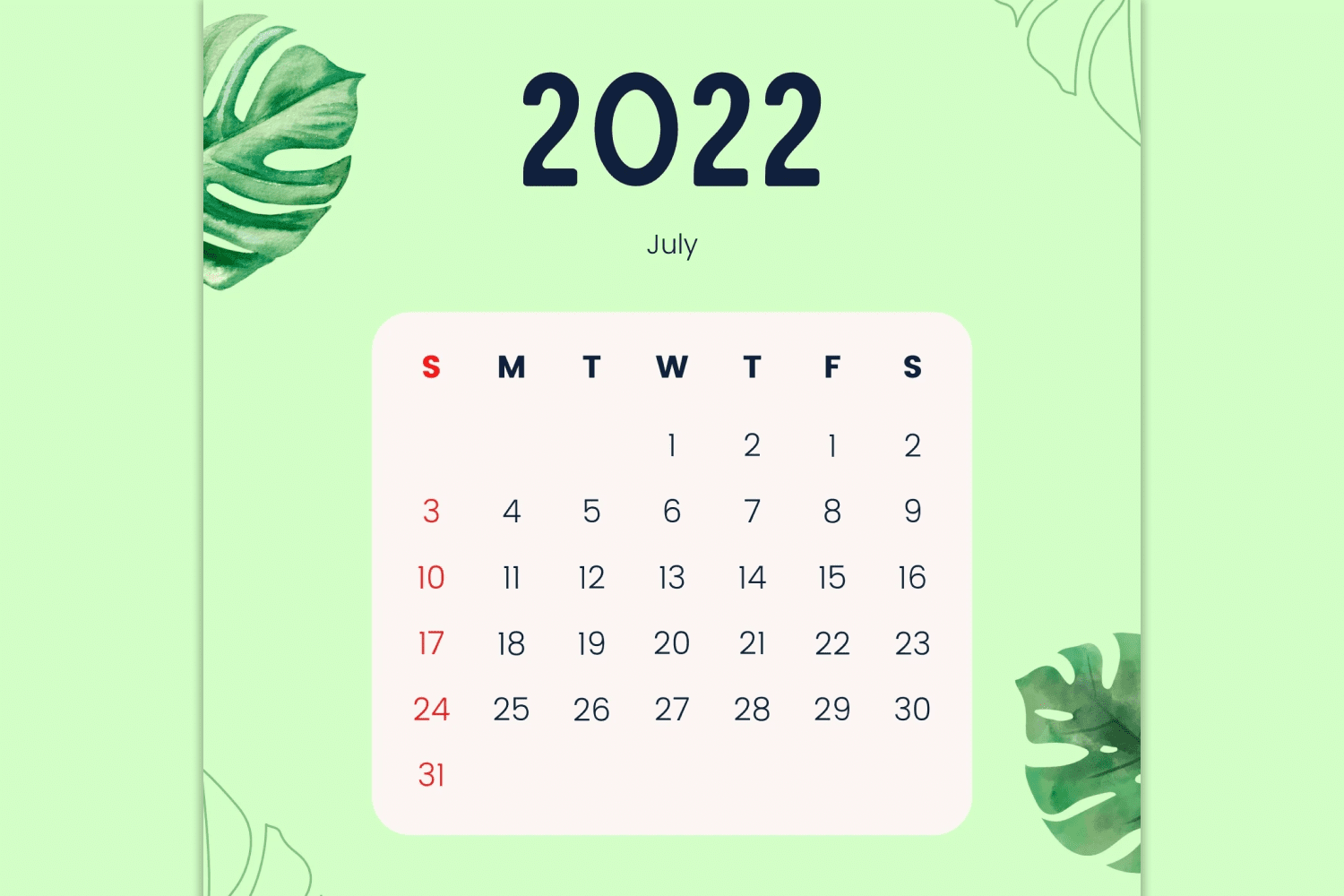 Minimalist calendar with green background.