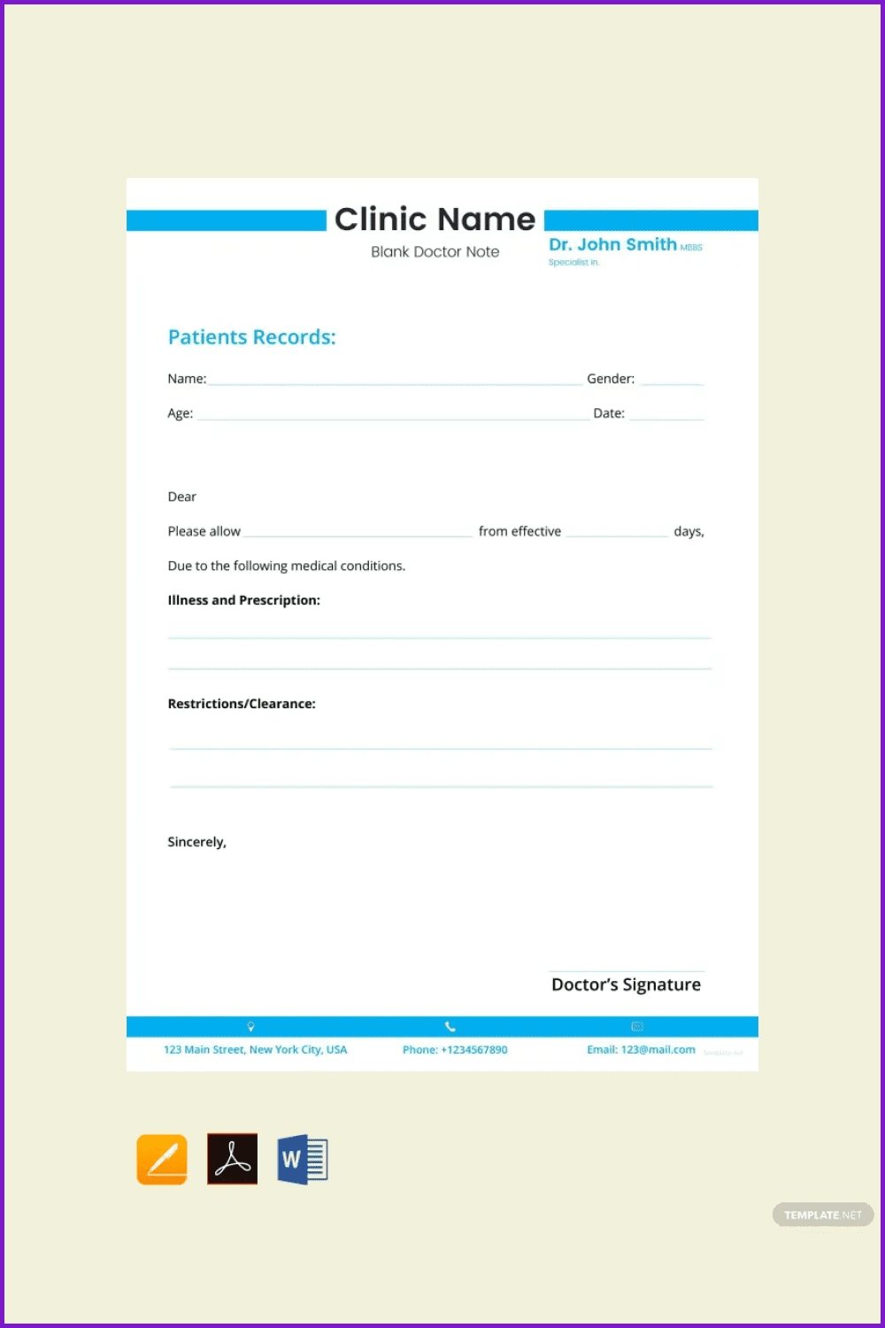 Sample Blank Doctor Note Template.