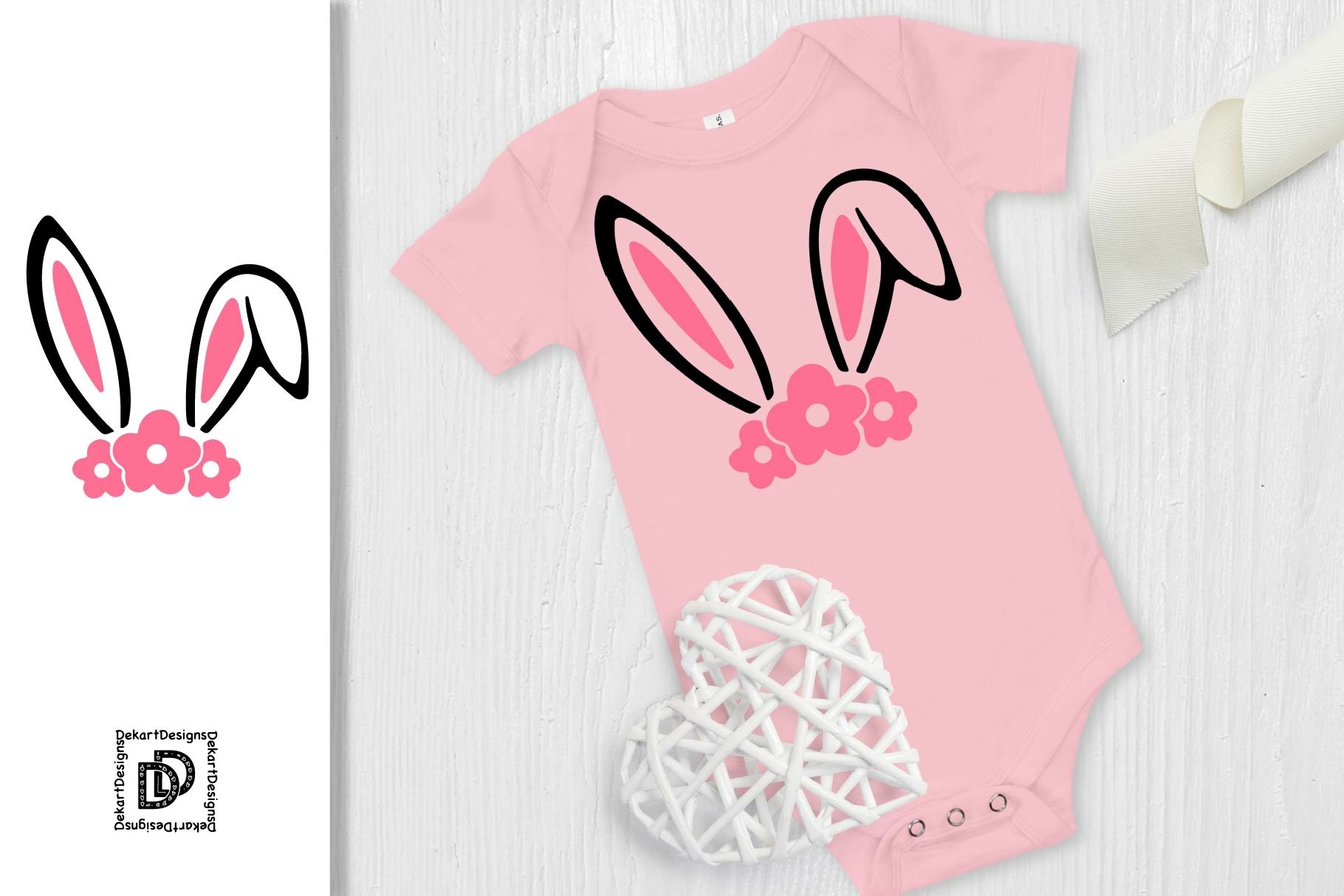 Pink baby body with the rabbit ears.