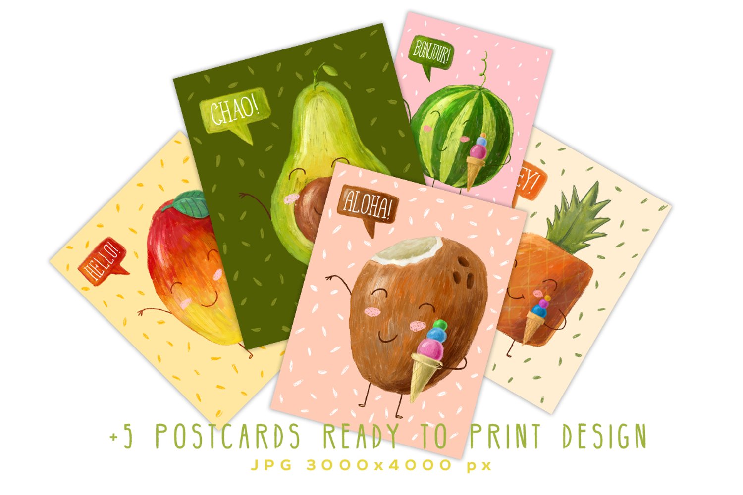 This set contains 5 postcards which are ready to print.