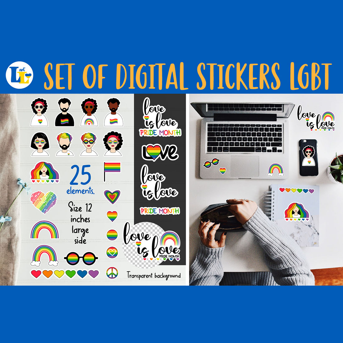 Digital Stickers LGBTQ Community Symbols Preview Image.