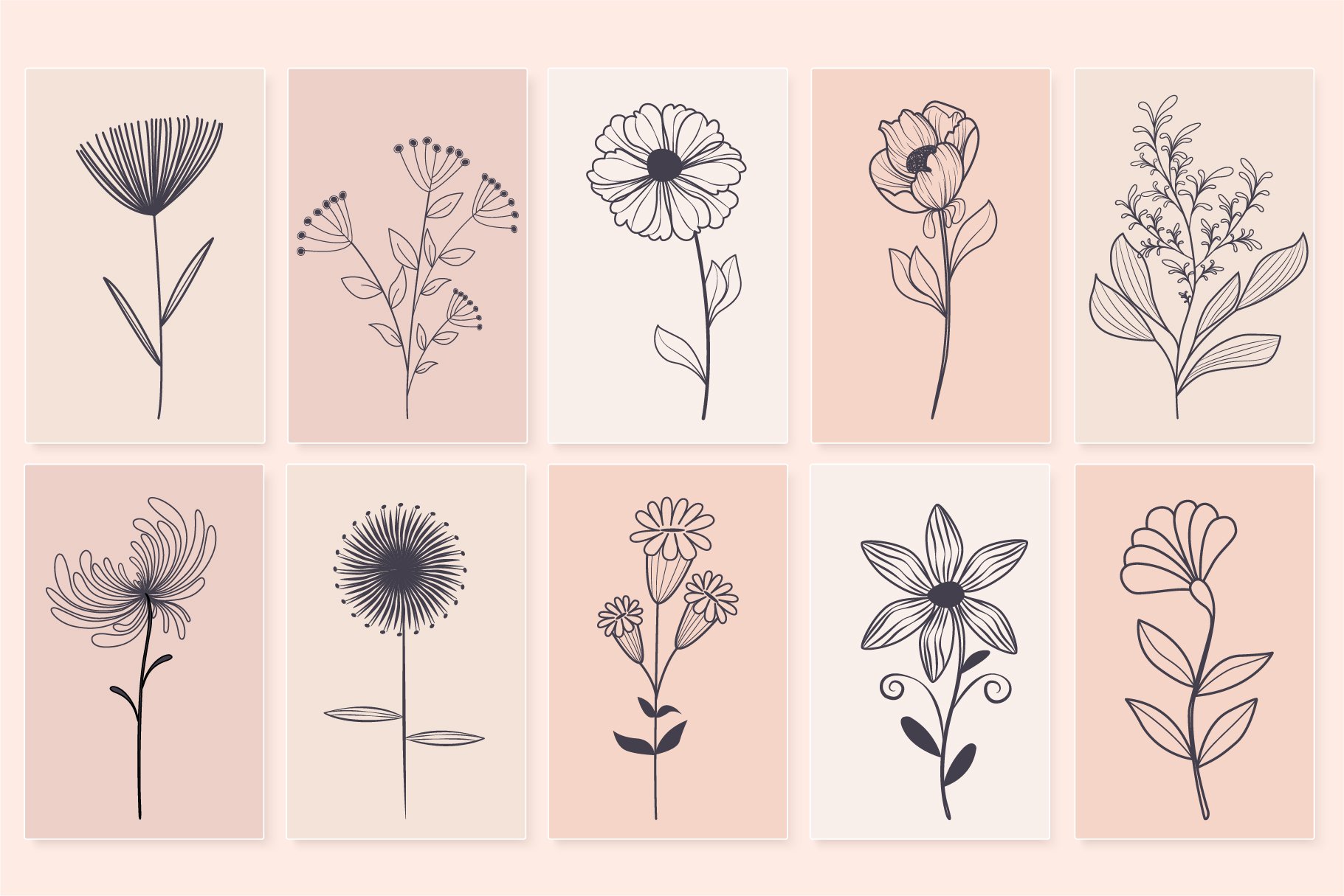 Some options of flowers in an outline style.