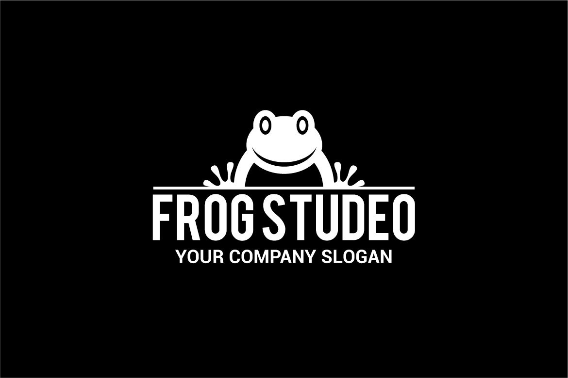 Black background with white frog.