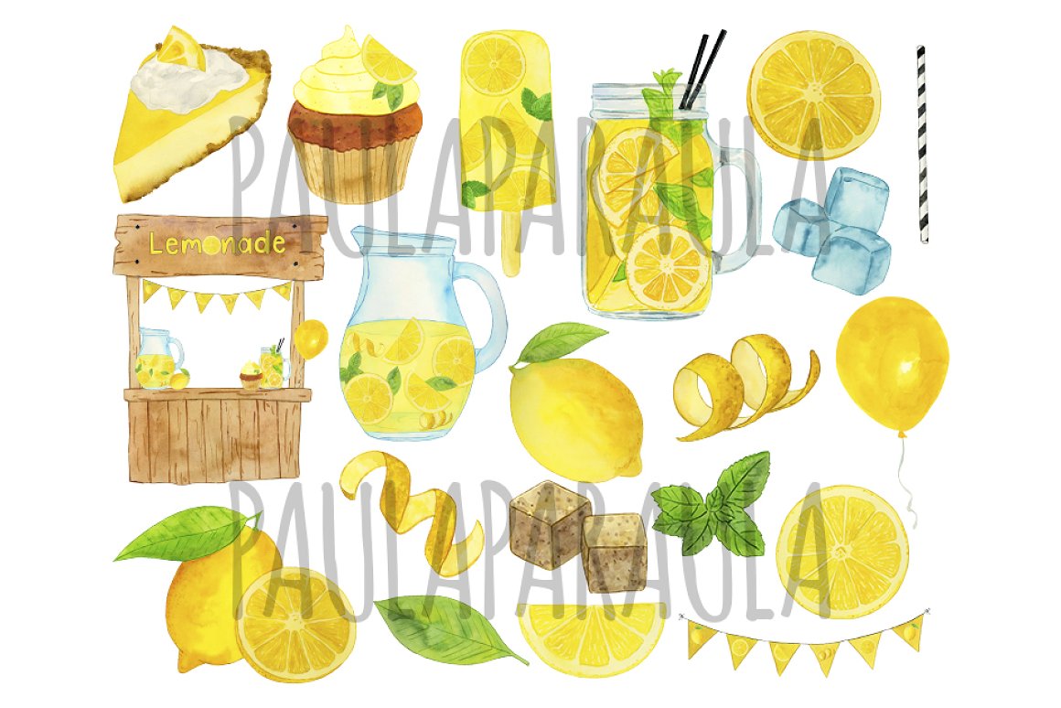 Bright lemon illustration set.