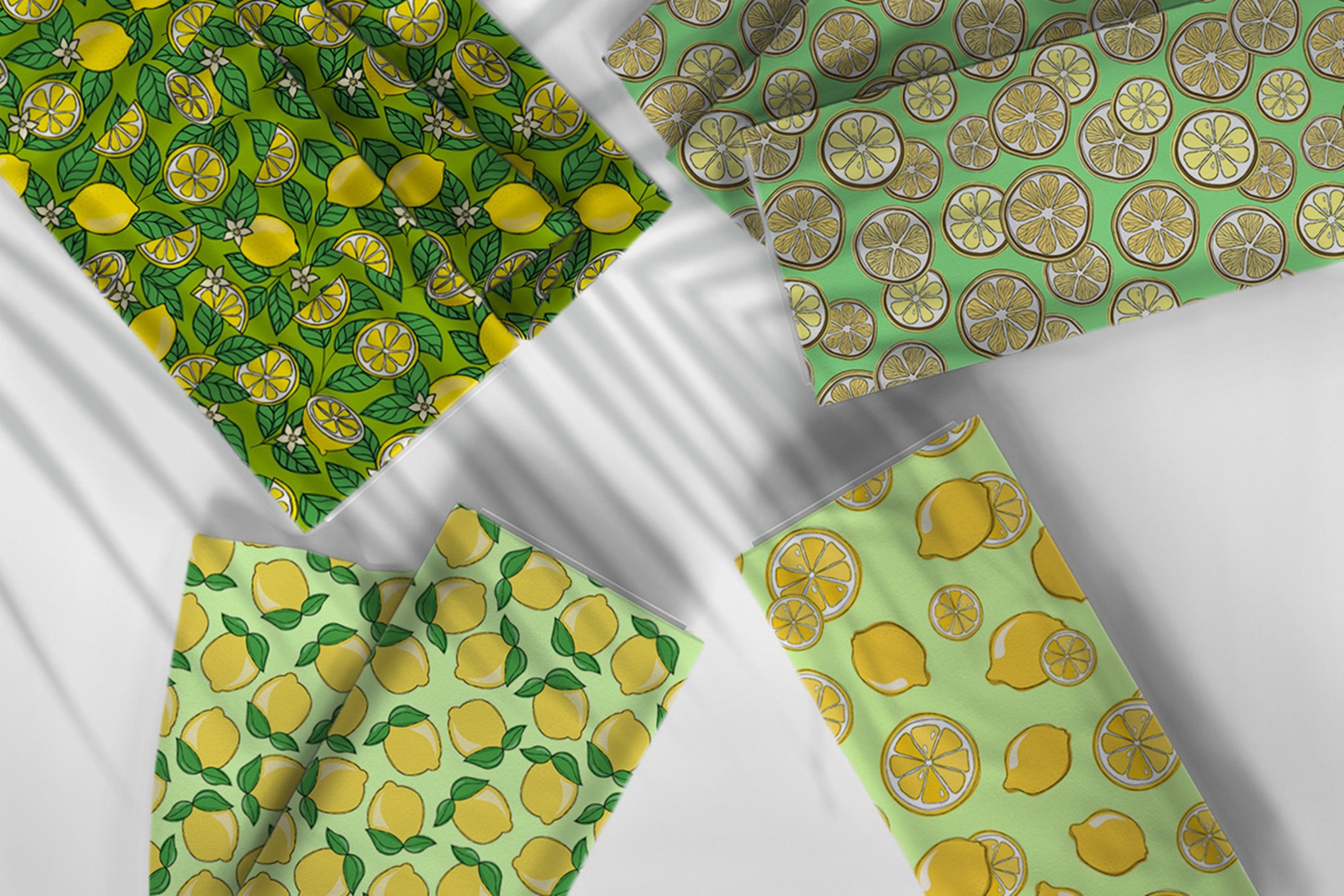 Green textures with lemon prints.