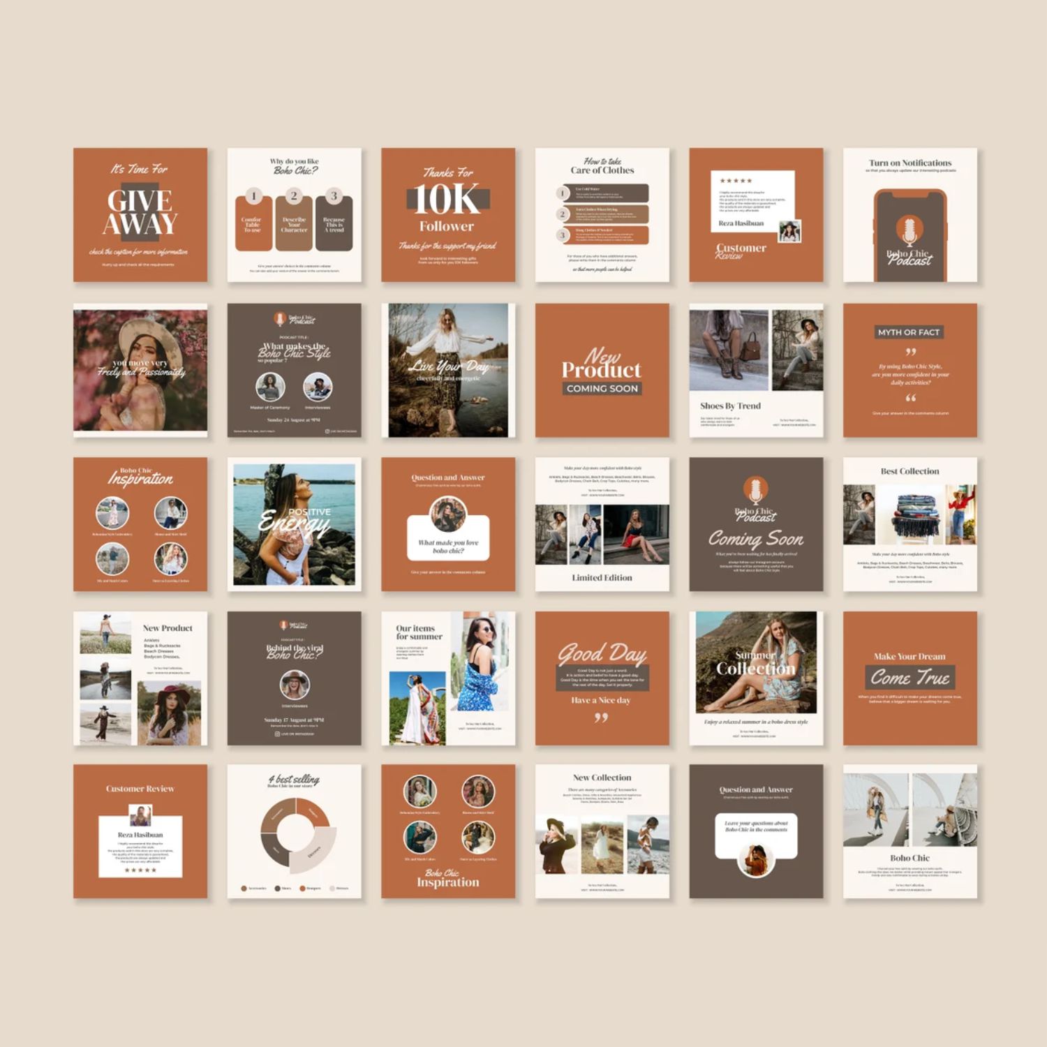 Boho Chic Story And Post Instagram Marketing Template Preview Image.