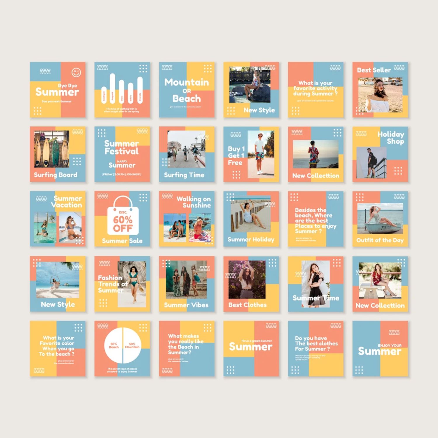 Summer Fashion Marketing Story And Post Instagram Templates Preview Image.