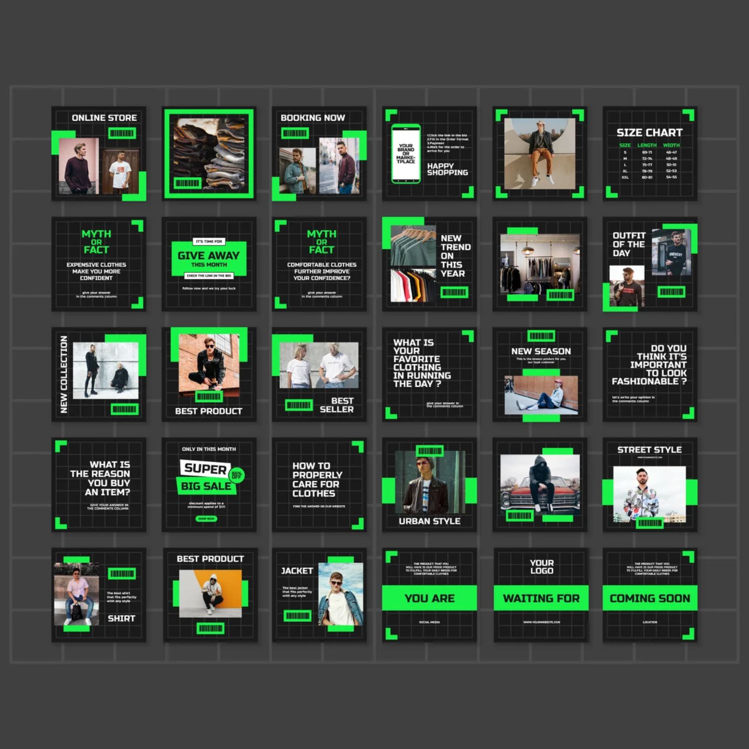 Street Wear Marketing Posts Canva Instagram Template Preview Image.