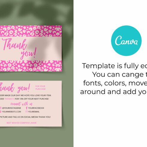 Pink Thank You Card Template | Master Bundles