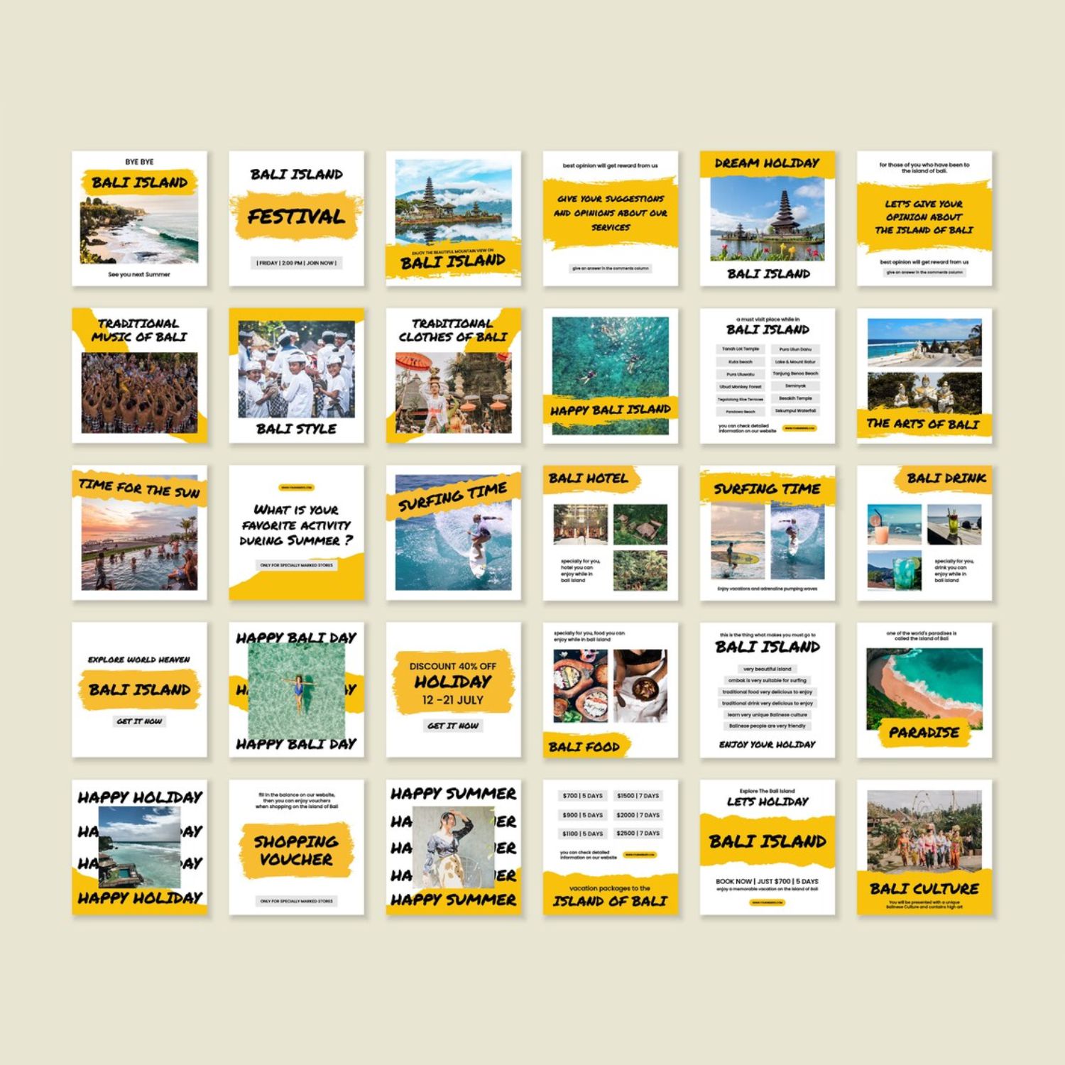 Marketing Summer Holiday Instagram Post Templates Preview Image.