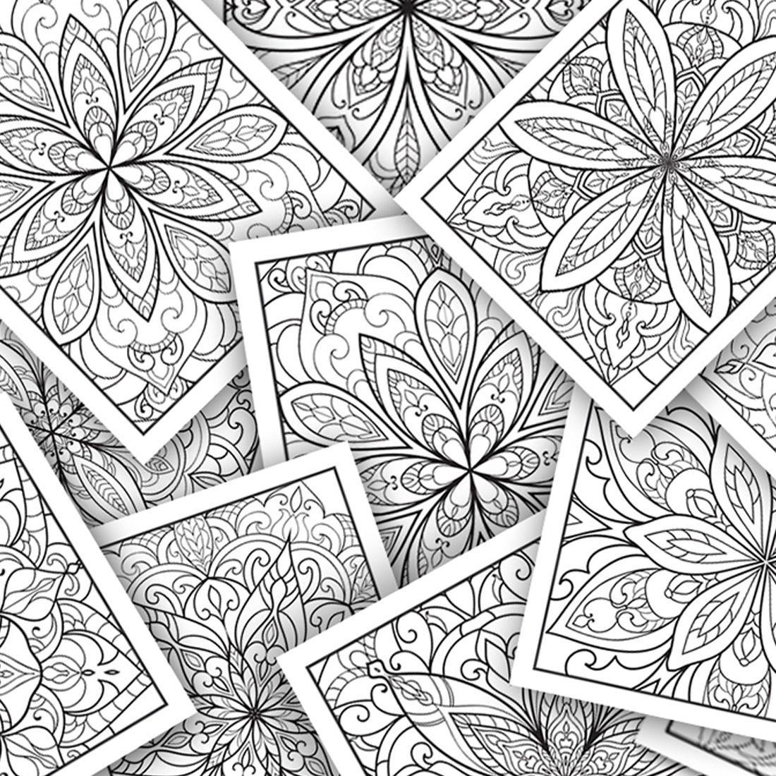 Mandala Flower Coloring Interior Page KDP Bundle previews.