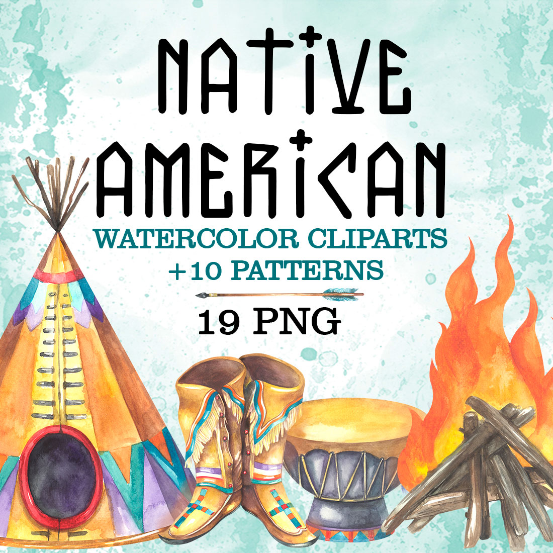 Native American Watercolor Clipart previews.