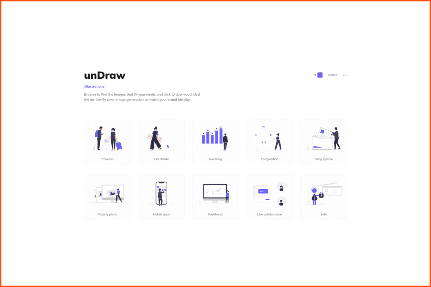 Screenshot of unDraw home page