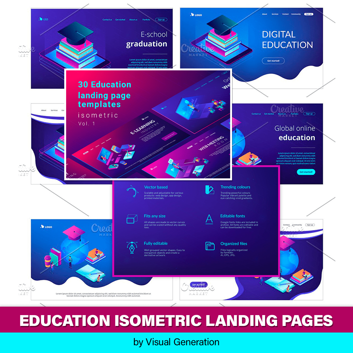 Education isometric landing pages cover.