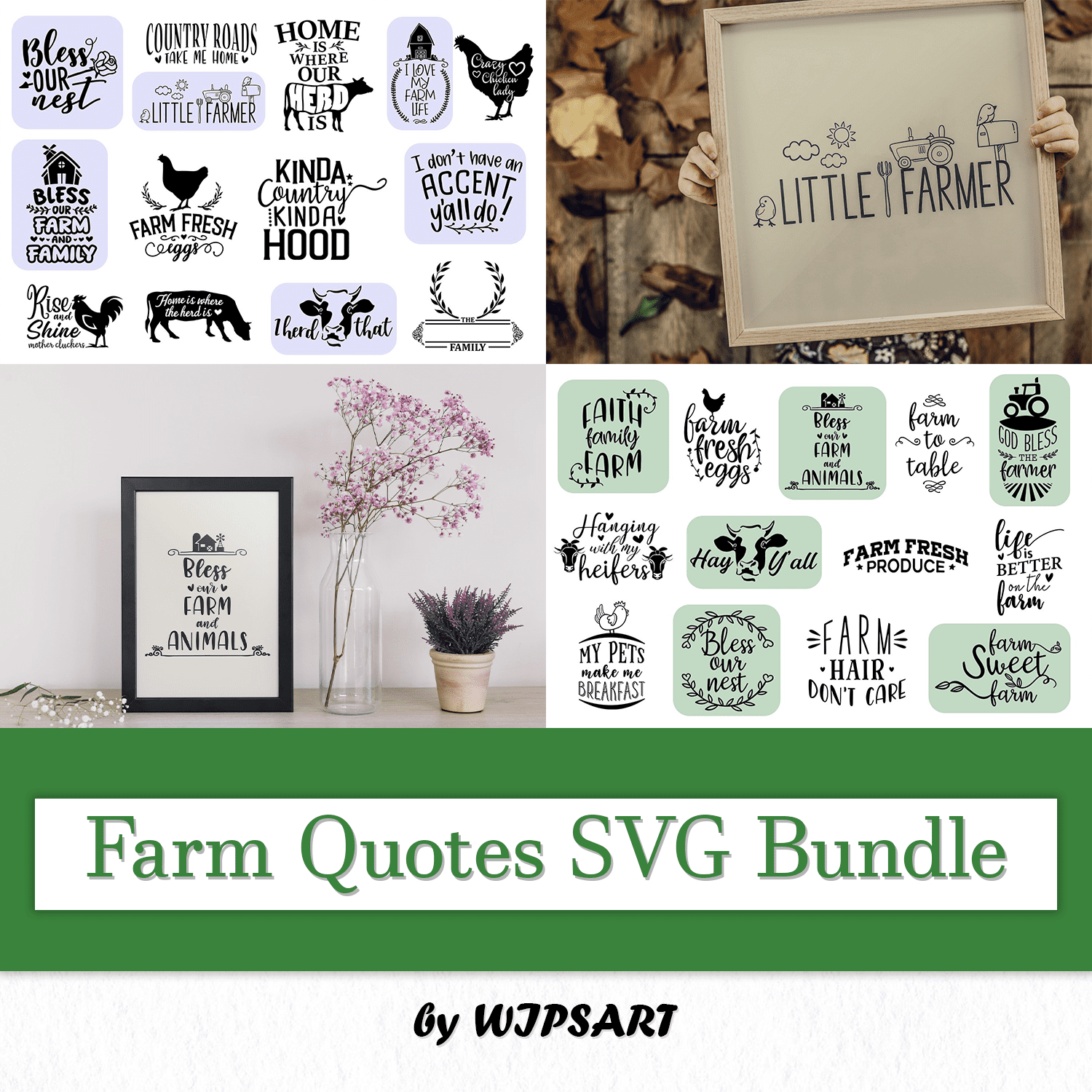 Collage of farm quotes svg bundle.