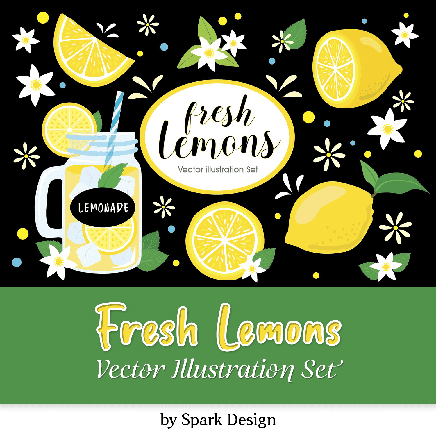 Fresh Lemons Vector Illustration Set cover.