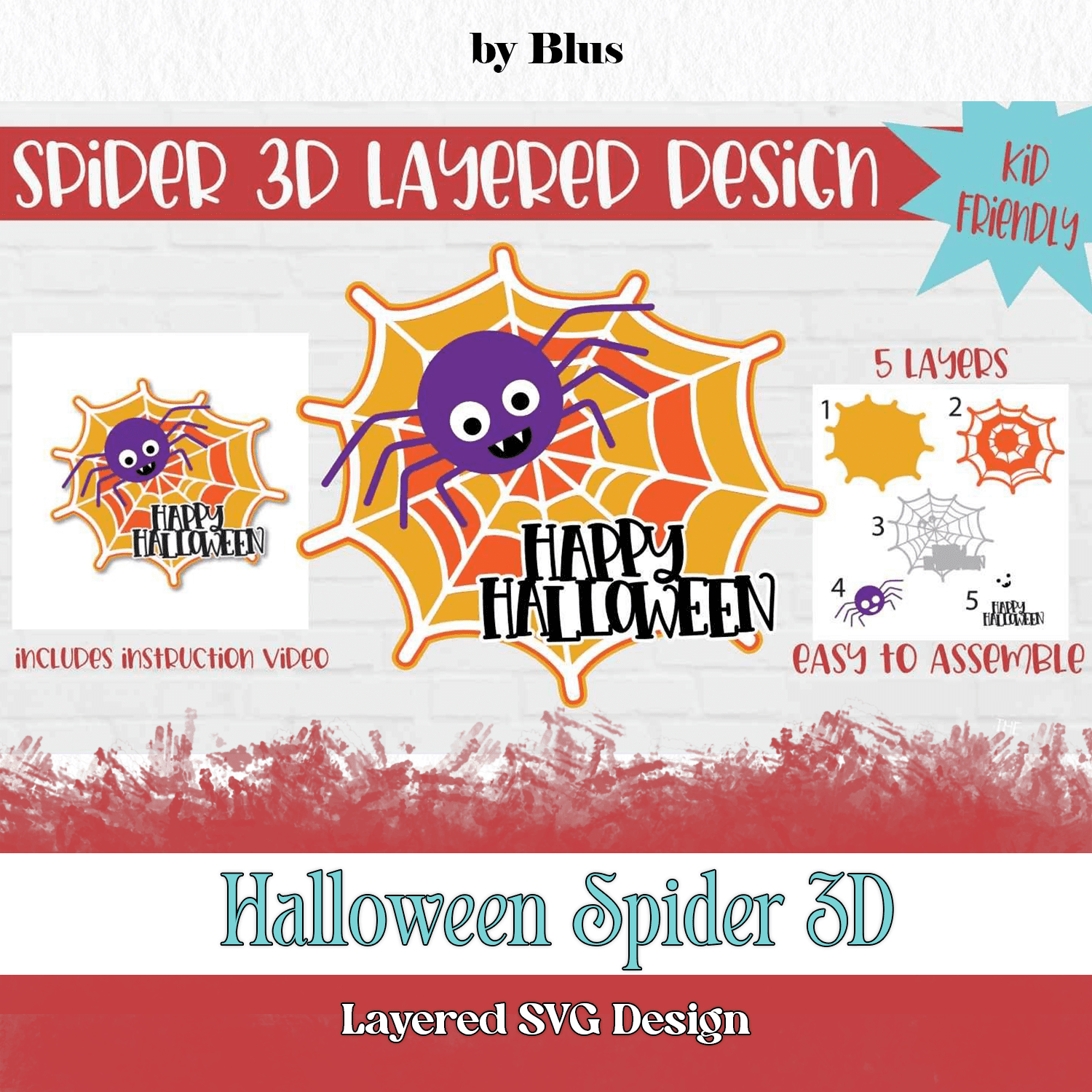 Halloween Spider 3D Layered SVG Design cover.