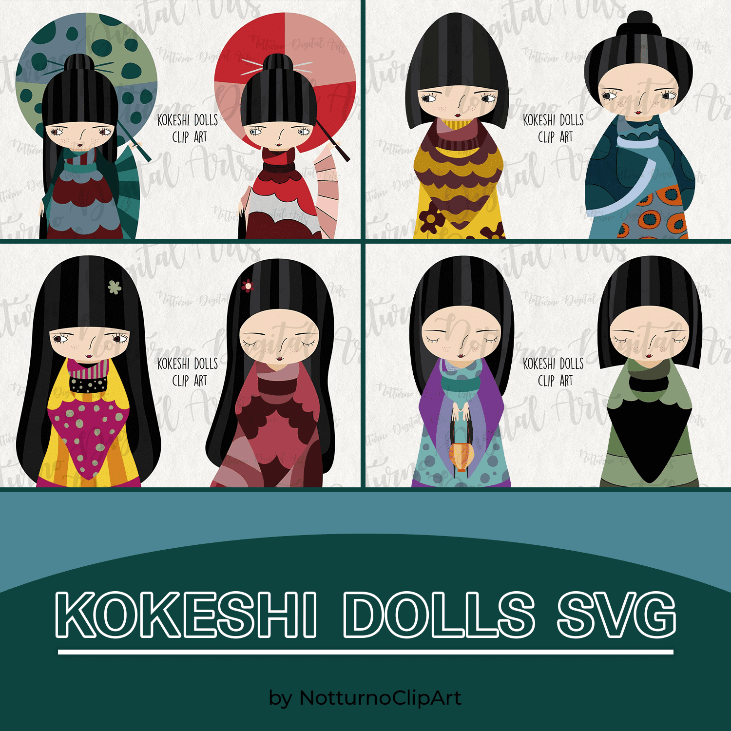 Kokeshi Dolls SVG created by NotturnoClipArt.