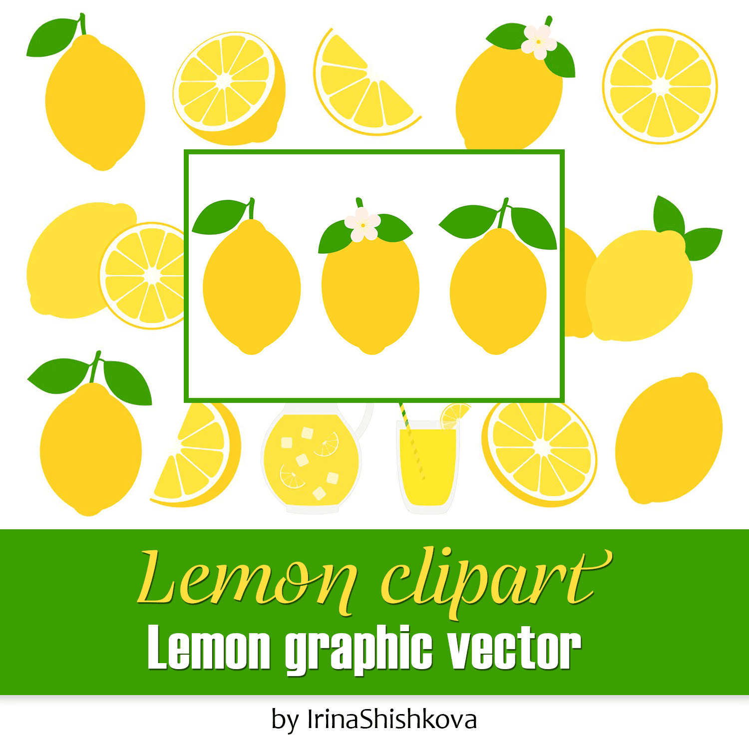 Lemon clipart. Lemon graphic vector cover.