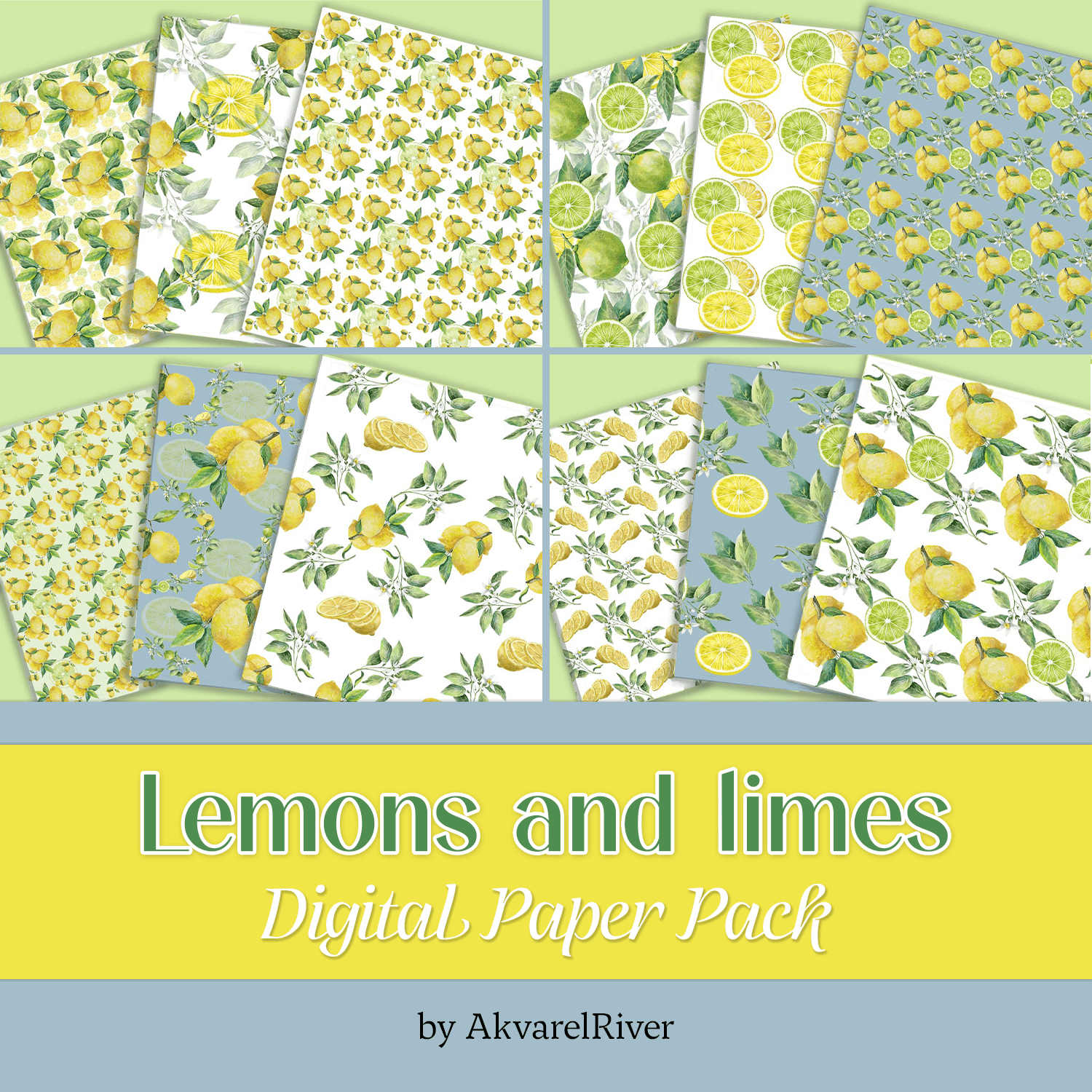 Lemons and limes Digital Paper Pack cover.