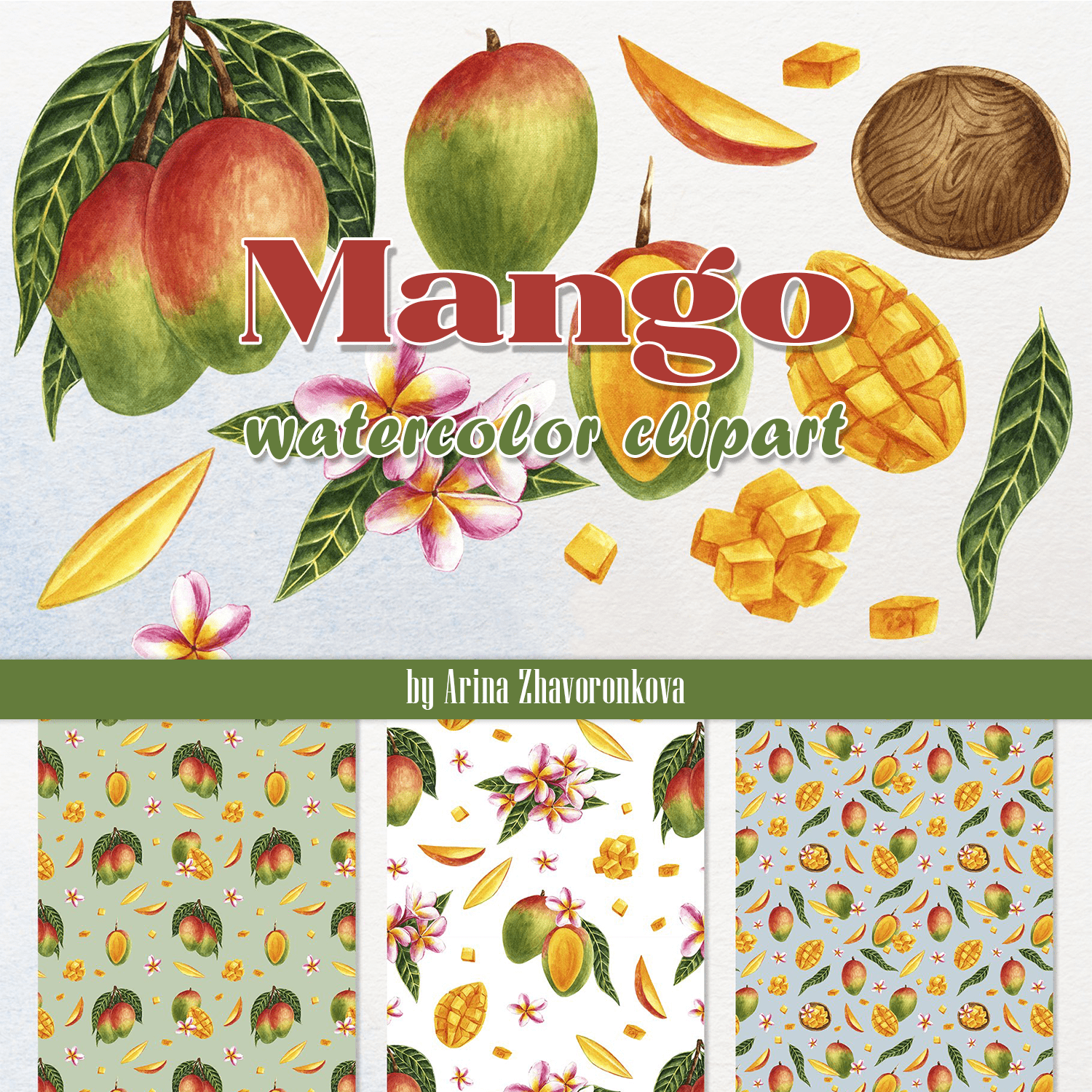 Mango watercolor clipart created by Arina Zhavoronkova.