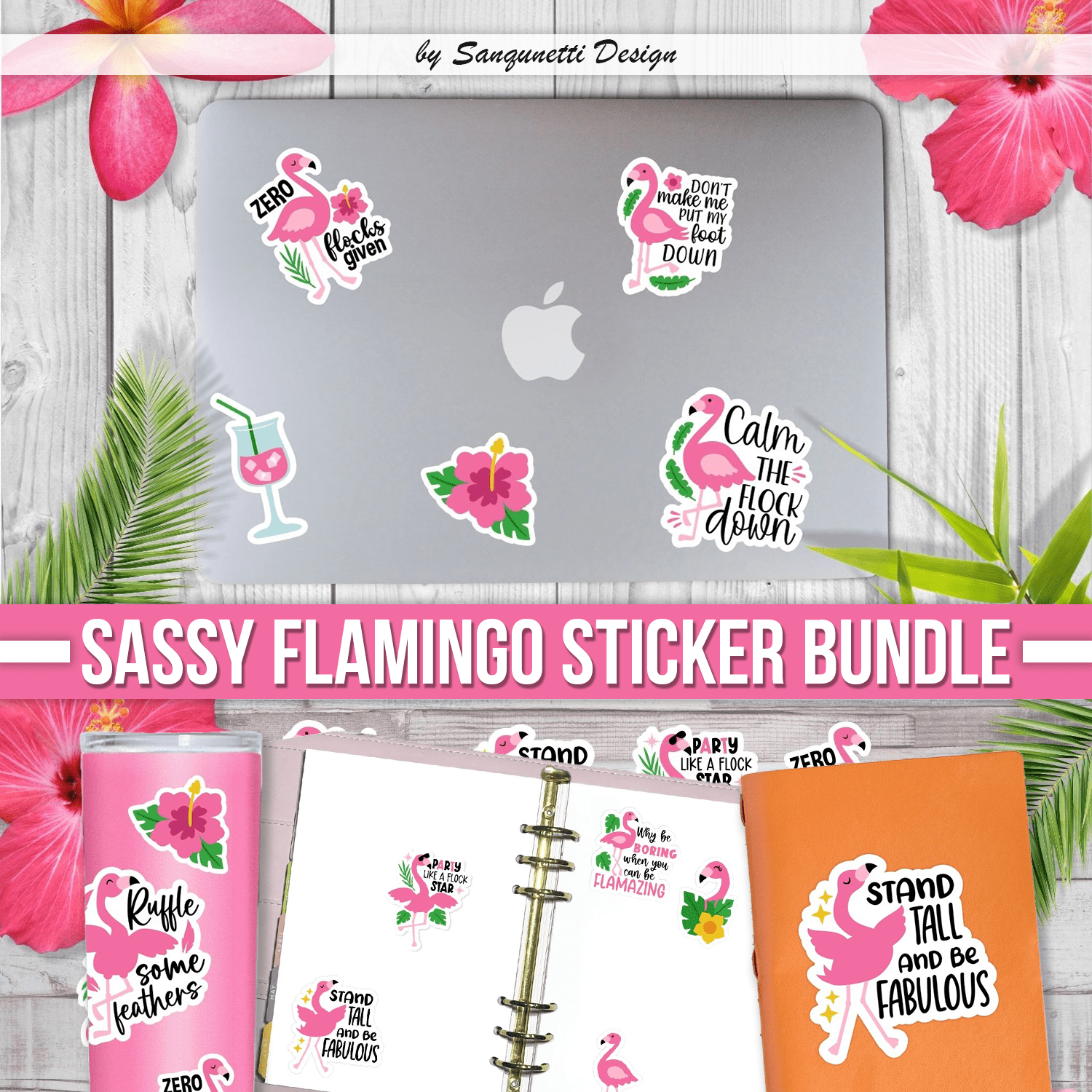 Sassy flamingo sticker bundle for your creative design.