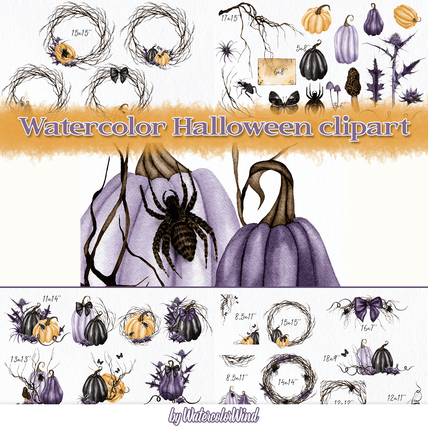 Watercolor Halloween clipart cover.