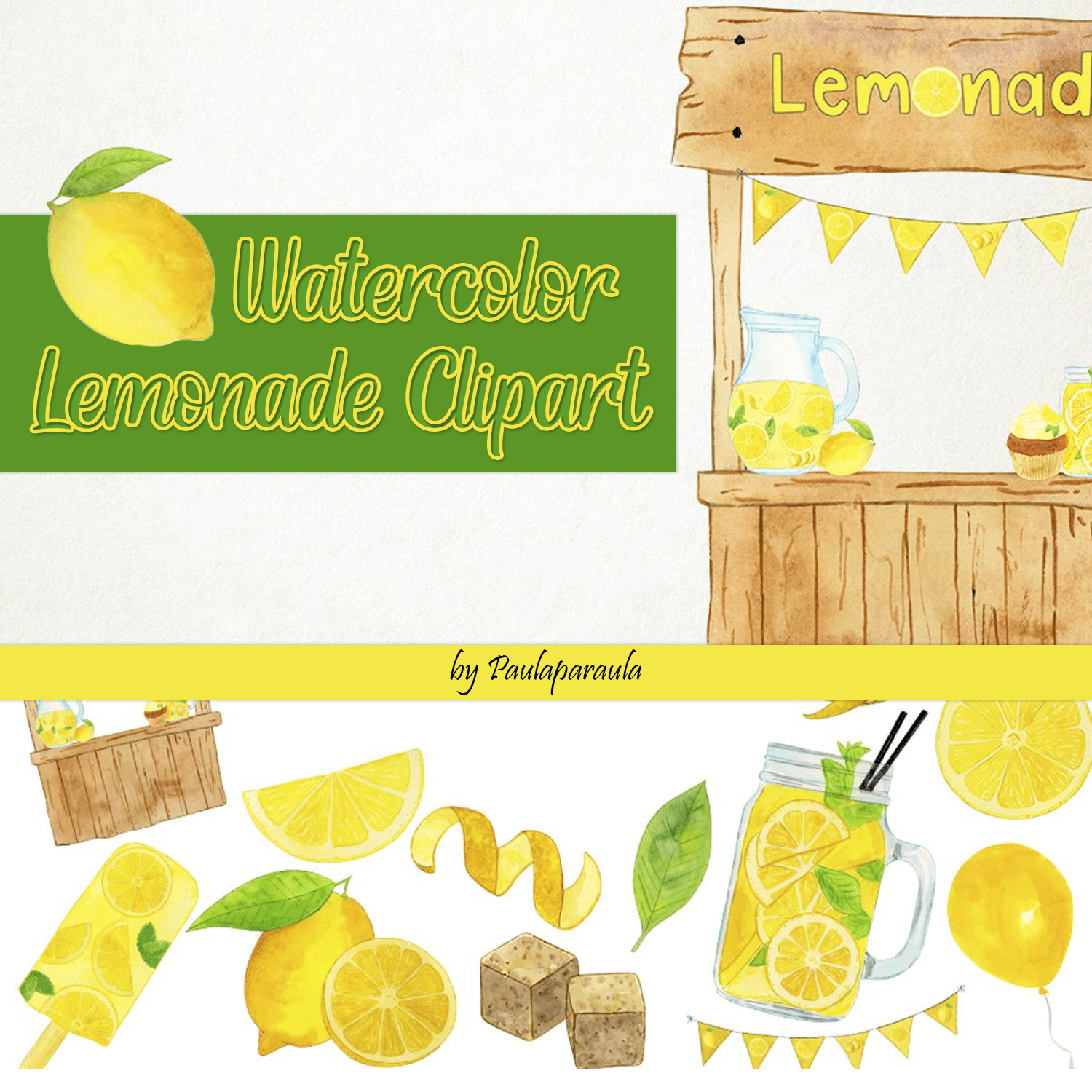 Watercolor Lemonade Clipart, Summer.