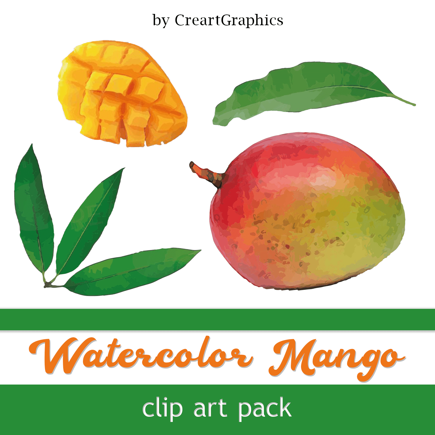 Watercolor mango clip art pack created by CreartGraphics.