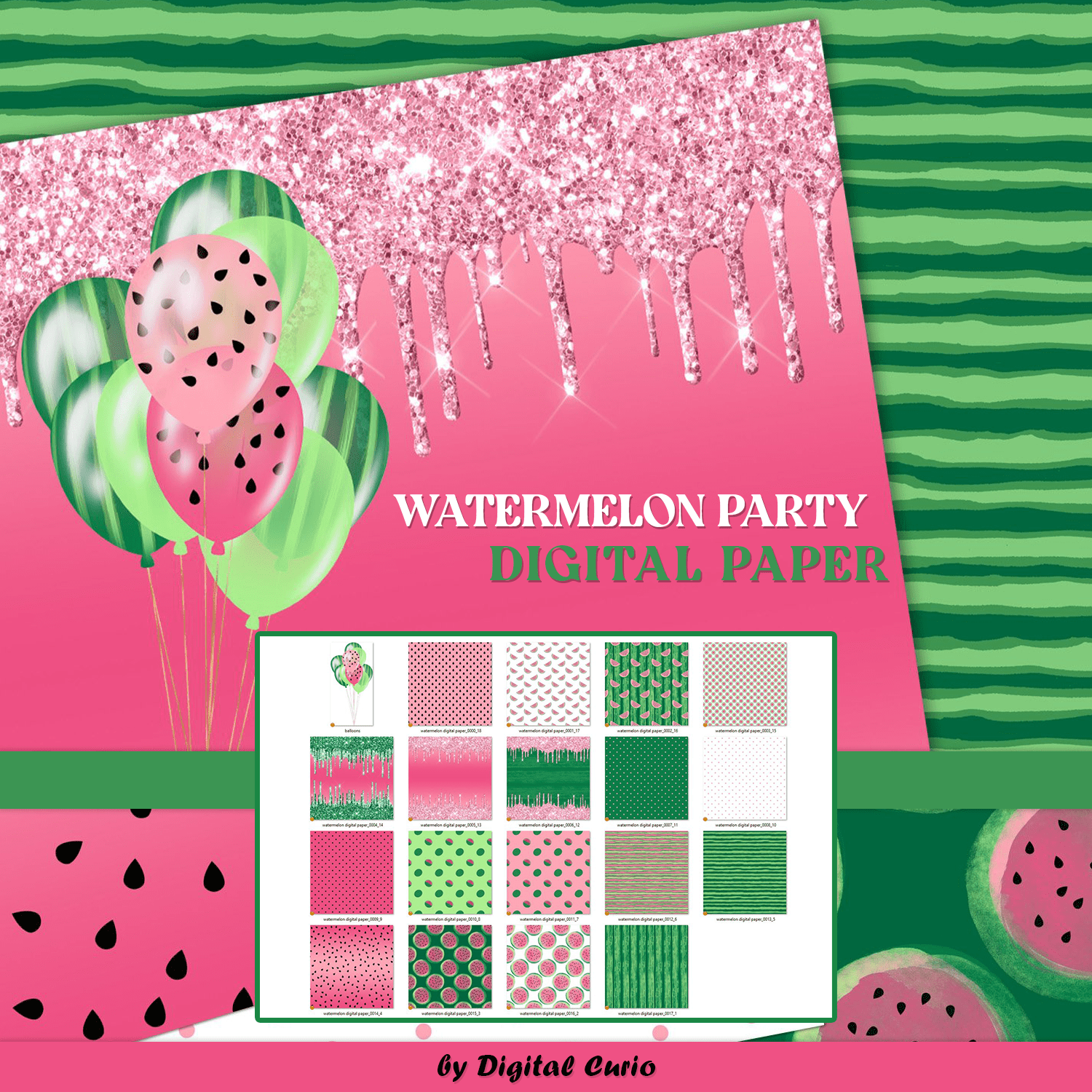 Watermelon party digital paper created by Digital Curio.