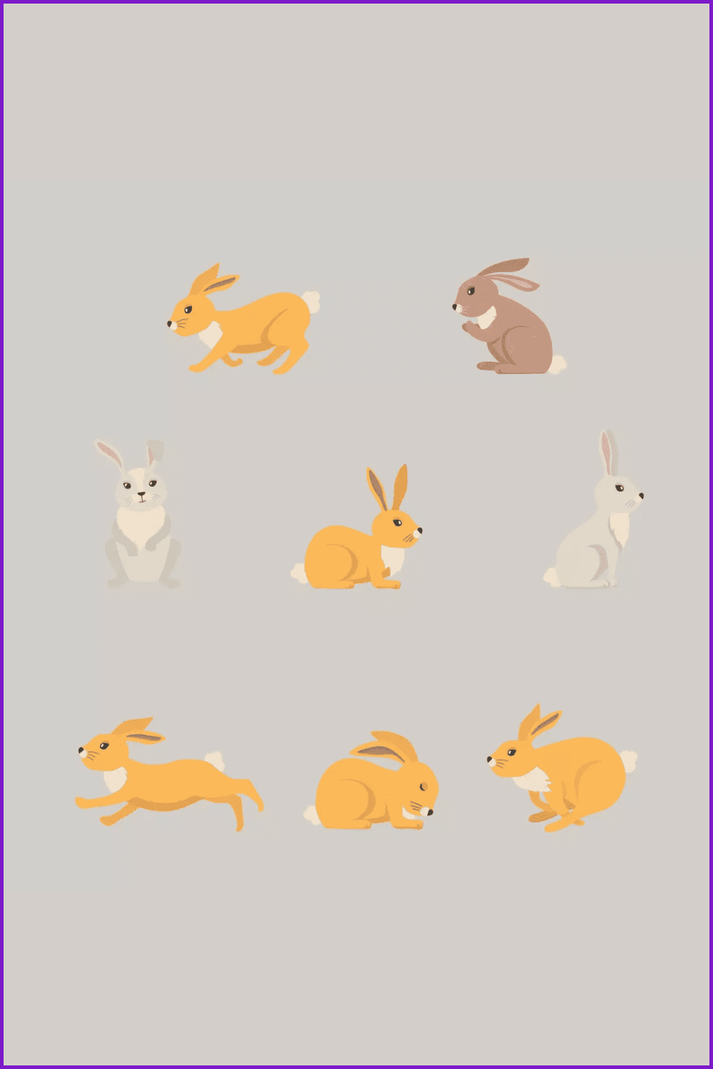 Cartoon bunnies in different colors and poses.