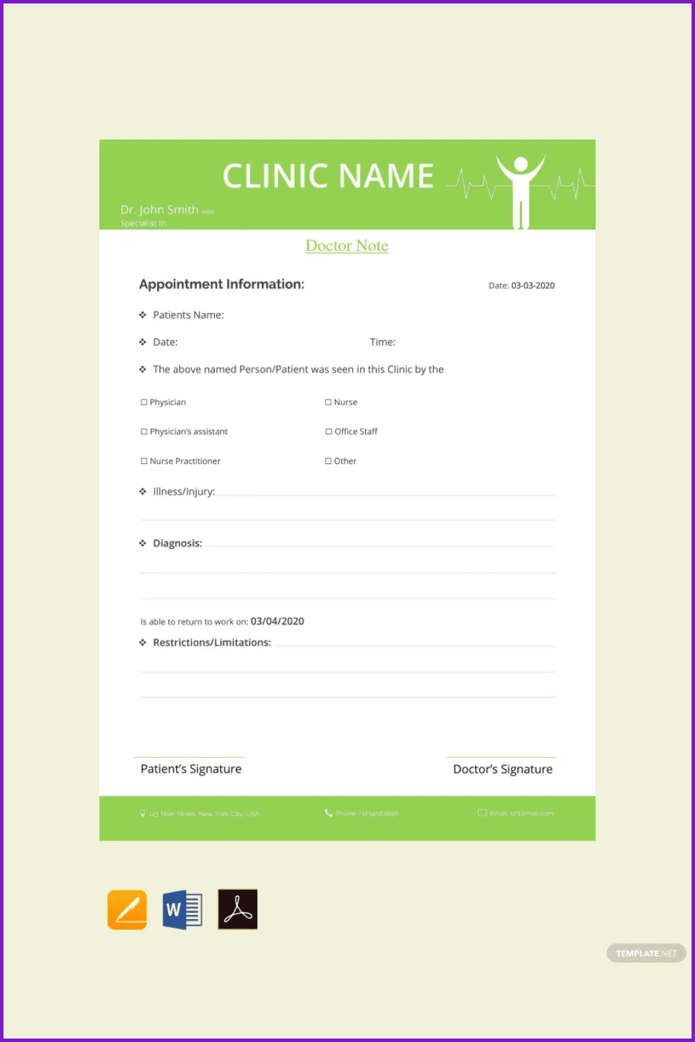 Editable Sample Doctor Note Template.